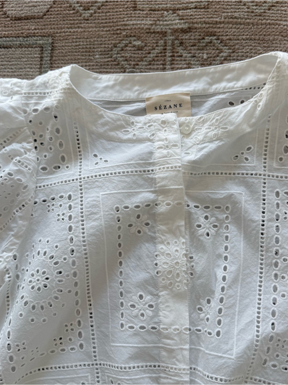 Sezane Lipa Blouse White Eyelet Top Small - Picture 4 of 7